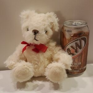 Cream Teddy Bear with White Bow Stuffed Animal